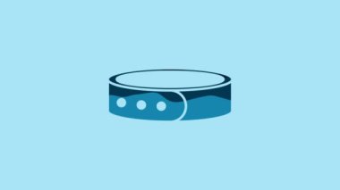 Blue Collar with name tag icon isolated on blue background. Simple supplies for domestic animal. Cat and dog care. Pet chains. 4K Video motion graphic animation.