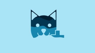 Blue Veterinary clinic symbol icon isolated on blue background. Cross with cat veterinary care. Pet First Aid sign. 4K Video motion graphic animation.