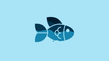 Blue Fish icon isolated on blue background. 4K Video motion graphic animation.