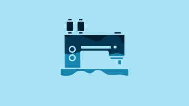Blue Sewing machine icon isolated on blue background. 4K Video motion graphic animation.
