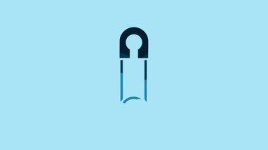 Blue Classic closed steel safety pin icon isolated on blue background. 4K Video motion graphic animation.