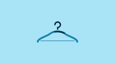 Blue Hanger wardrobe icon isolated on blue background. Cloakroom icon. Clothes service symbol. Laundry hanger sign. 4K Video motion graphic animation.