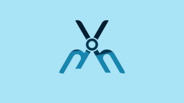 Blue Scissors icon isolated on blue background. Tailor symbol. Cutting tool sign. 4K Video motion graphic animation.