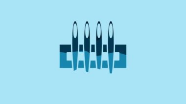 Blue Needle for sewing icon isolated on blue background. Tailor symbol. Textile sew up craft sign. Embroidery tool. 4K Video motion graphic animation.