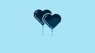 Blue Balloons in form of heart with ribbon icon isolated on blue background. 4K Video motion graphic animation.