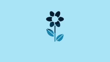 Blue Flower icon isolated on blue background. 4K Video motion graphic animation.