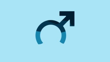 Blue Male gender symbol icon isolated on blue background. 4K Video motion graphic animation.