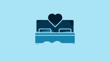 Blue Bedroom icon isolated on blue background. Wedding, love, marriage symbol. Bedroom creative icon from honeymoon collection. 4K Video motion graphic animation.