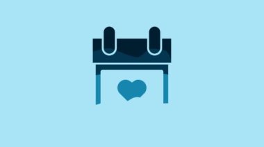 Blue Calendar with heart icon isolated on blue background. Valentines day. Love symbol. February 14. 4K Video motion graphic animation.