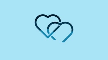 Blue Two Linked Hearts icon isolated on blue background. Romantic symbol linked, join, passion and wedding. Valentine day symbol. 4K Video motion graphic animation.