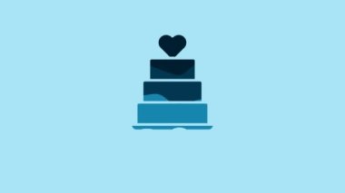 Blue Wedding cake with heart icon isolated on blue background. 4K Video motion graphic animation.