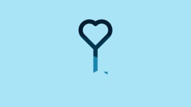 Blue Key in heart shape icon isolated on blue background. 4K Video motion graphic animation.