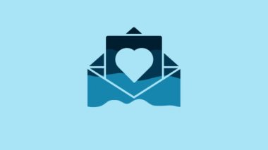 Blue Envelope with Valentine heart icon isolated on blue background. Message love. Letter love and romance. 4K Video motion graphic animation.