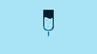 Blue Glass of champagne icon isolated on blue background. 4K Video motion graphic animation.