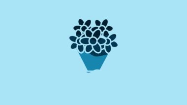 Blue Bouquet of flowers icon isolated on blue background. 4K Video motion graphic animation.