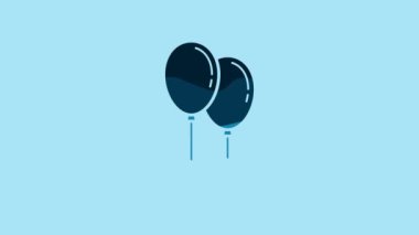 Blue Balloons with ribbon icon isolated on blue background. 4K Video motion graphic animation.