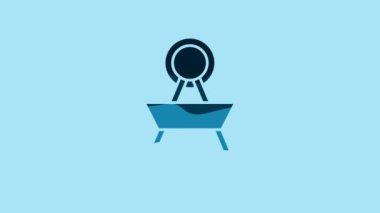Blue Attraction carousel icon isolated on blue background. Amusement park. Childrens entertainment playground, recreation park. 4K Video motion graphic animation.