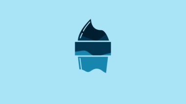 Blue Ice cream in waffle cone icon isolated on blue background. Sweet symbol. 4K Video motion graphic animation.