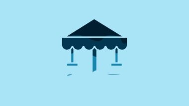 Blue Attraction carousel icon isolated on blue background. Amusement park. Childrens entertainment playground, recreation park. 4K Video motion graphic animation.