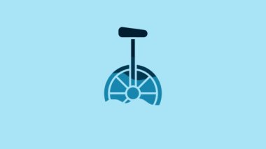 Blue Unicycle or one wheel bicycle icon isolated on blue background. Monowheel bicycle. 4K Video motion graphic animation.