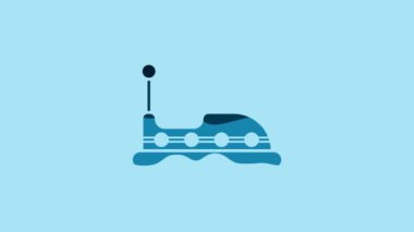 Blue Bumper car icon isolated on blue background. Amusement park. Childrens entertainment playground, recreation park. 4K Video motion graphic animation.