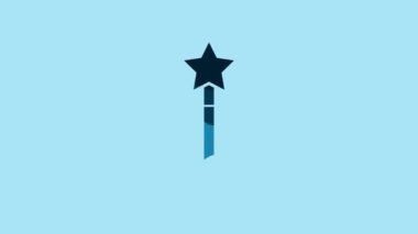 Blue Magic wand icon isolated on blue background. Star shape magic accessory. Magical power. 4K Video motion graphic animation.