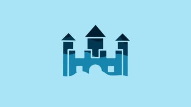 Blue Castle icon isolated on blue background. 4K Video motion graphic animation.