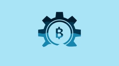 Blue Cryptocurrency coin Bitcoin icon isolated on blue background. Gear and Bitcoin setting. Blockchain based secure crypto currency. 4K Video motion graphic animation.