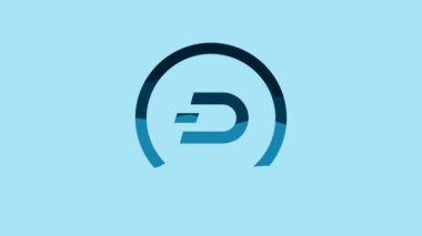 Blue Cryptocurrency coin Dash icon isolated on blue background. Digital currency. Altcoin symbol. Blockchain based secure crypto currency. 4K Video motion graphic animation.