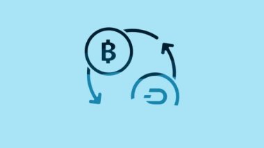 Blue Cryptocurrency exchange icon isolated on blue background. Bitcoin to Dash exchange icon. Cryptocurrency technology, mobile banking. 4K Video motion graphic animation.