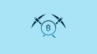 Blue Crossed pickaxe icon isolated on blue background. Blockchain technology, cryptocurrency mining, bitcoin, altcoins, digital money market. 4K Video motion graphic animation.