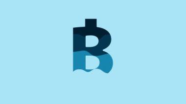 Blue Cryptocurrency coin Bitcoin icon isolated on blue background. Physical bit coin. Blockchain based secure crypto currency. 4K Video motion graphic animation.
