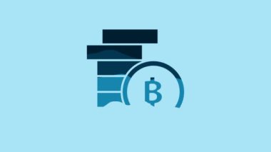Blue Cryptocurrency coin Bitcoin icon isolated on blue background. Physical bit coin. Blockchain based secure crypto currency. 4K Video motion graphic animation.