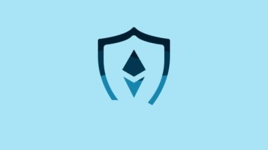 Blue Shield Ethereum ETH icon isolated on blue background. Cryptocurrency mining, blockchain technology, security, protect, digital money. 4K Video motion graphic animation.