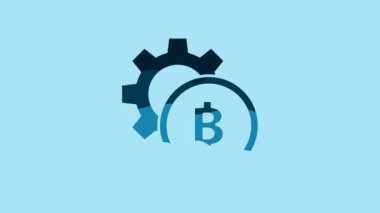 Blue Cryptocurrency coin Bitcoin icon isolated on blue background. Gear and Bitcoin setting. Blockchain based secure crypto currency. 4K Video motion graphic animation.