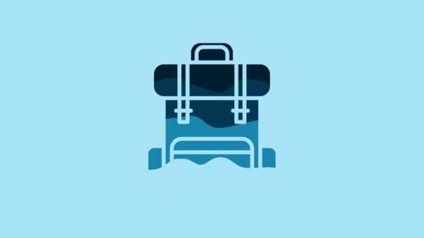 Blue Hiking Backpack Icon Isolated Blue Background Camping Mountain Exploring — Video Stock