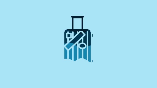 Blue Suitcase Travel Stickers Icon Isolated Blue Background Traveling Baggage — Αρχείο Βίντεο