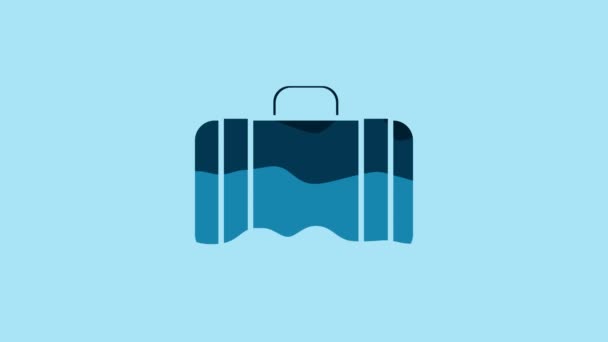 青の背景に隔離された旅行アイコンのための青いスーツケース 手荷物のサインだ 荷物アイコンを移動します 4Kビデオモーショングラフィックアニメーション — ストック動画