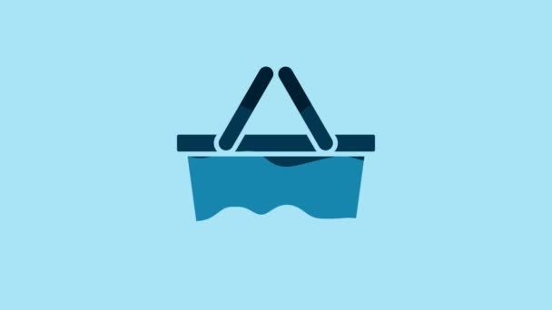Blue Shopping Basket Icon Isolated Blue Background Online Buying Concept — Stockvideo