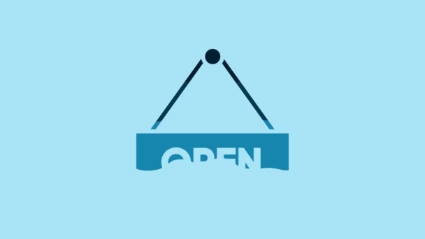 Blue Hanging Sign Text Open Door Icon Isolated Blue Background — Stock videók