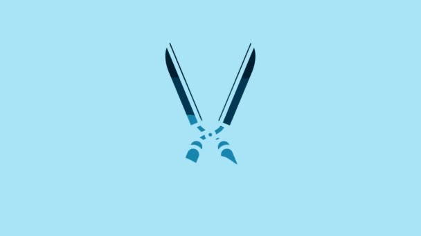 Blue Gardening Handmade Scissors Trimming Icon Isolated Blue Background Pruning — Stockvideo