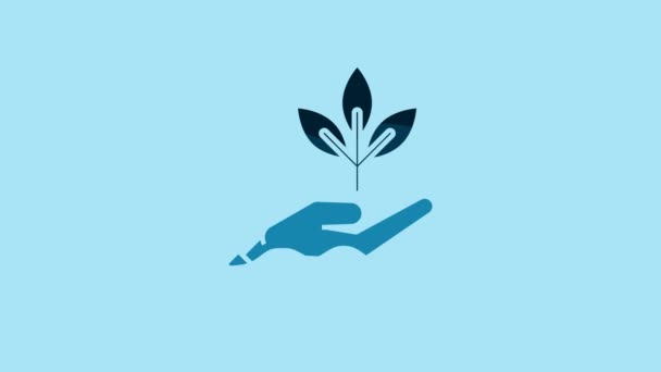 Blue Plant Hand Environmental Protection Icon Isolated Blue Background Seed — Stock Video