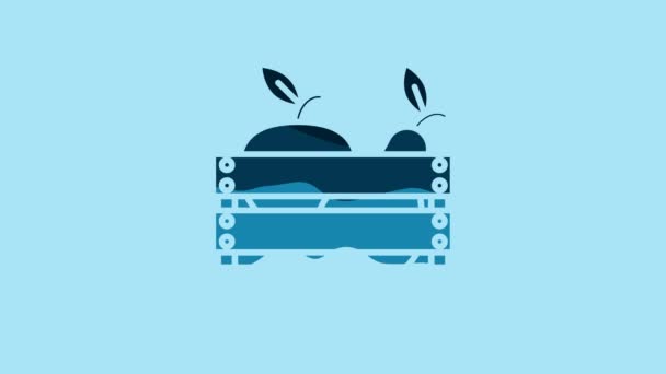 Blue Wooden Box Fruits Vegetables Icon Isolated Blue Background Video — Stok video