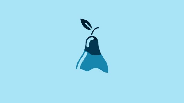Blue Pear Icon Isolated Blue Background Fruit Leaf Symbol Video — Αρχείο Βίντεο