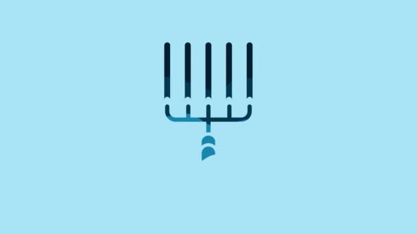 Blue Garden Rake Work Icon Isolated Blue Background Tool Horticulture — Stockvideo