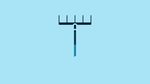 Blue Garden Rake Icon Isolated Blue Background Tool Horticulture Agriculture — 图库视频影像