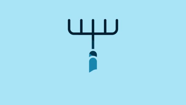Blue Garden Rake Icon Isolated Blue Background Tool Horticulture Agriculture — Stockvideo