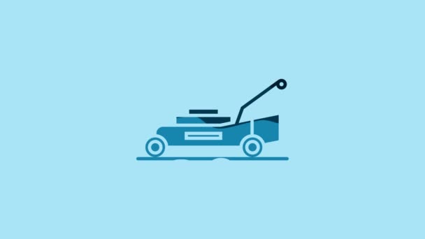 Blue Lawn Mower Icon Isolated Blue Background Lawn Mower Cutting — Vídeo de stock