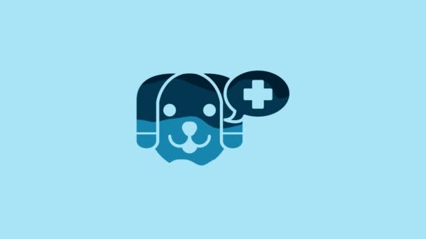 Blue Veterinary Clinic Symbol Icon Isolated Blue Background Cross Dog — Stockvideo