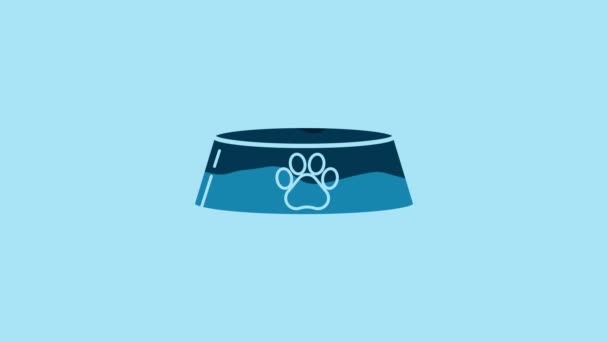 Blue Pet Food Bowl Cat Dog Icon Isolated Blue Background — Video Stock